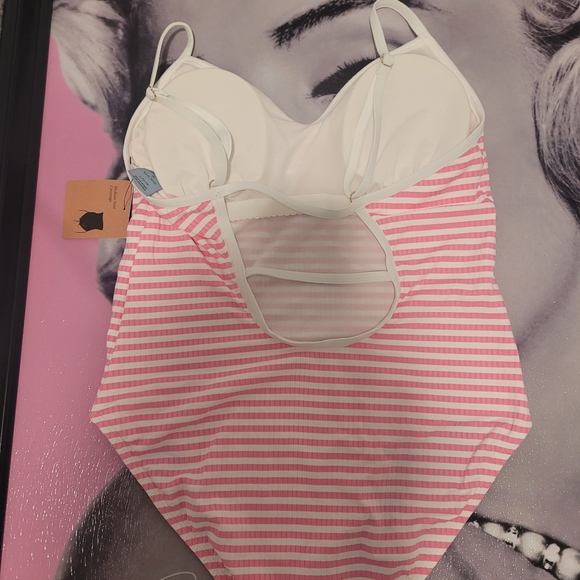 Pink and White Striped One Piece Swimsuit - Picture 4 of 4